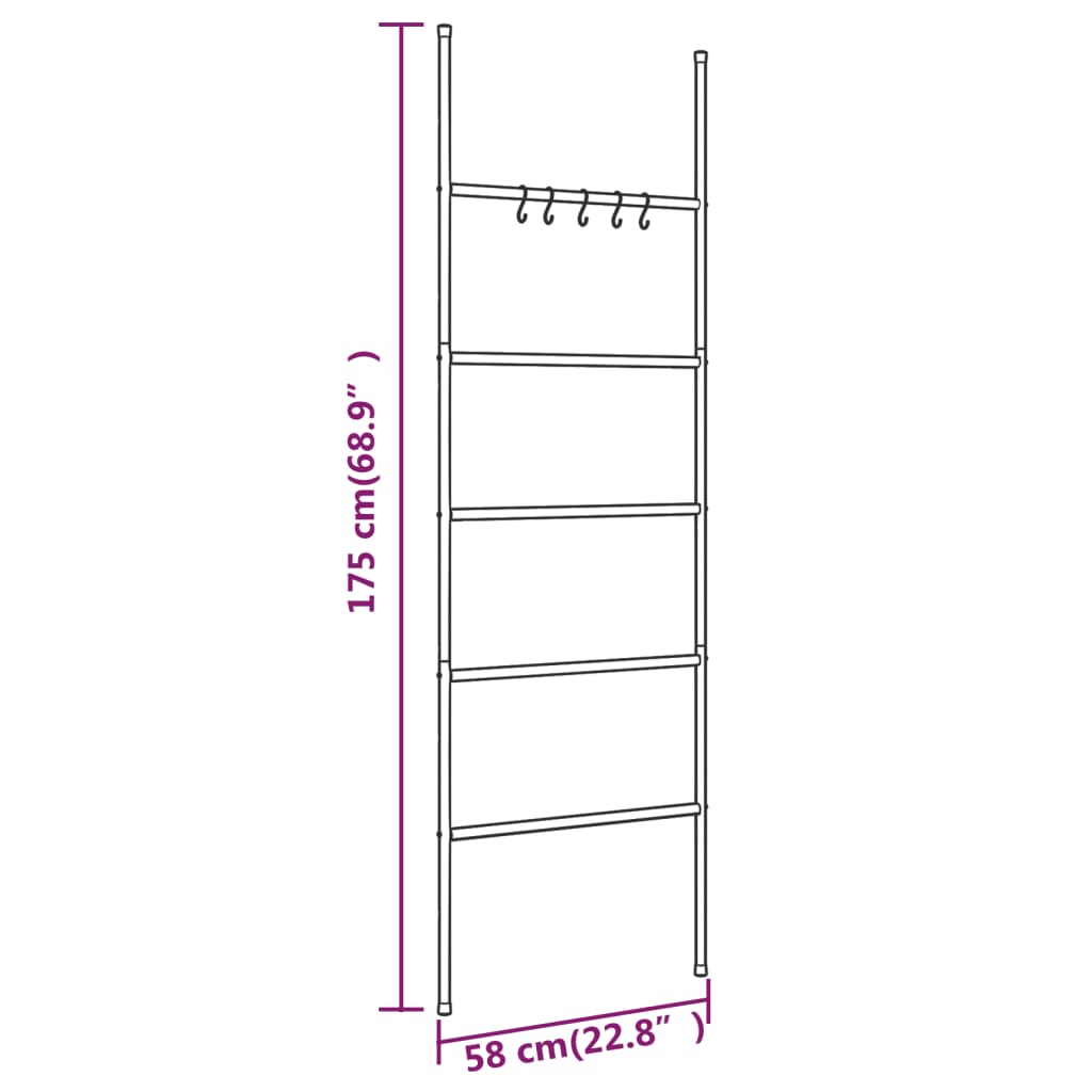 Håndklestativstige med 5 nivåer svart 58x175 cm jern