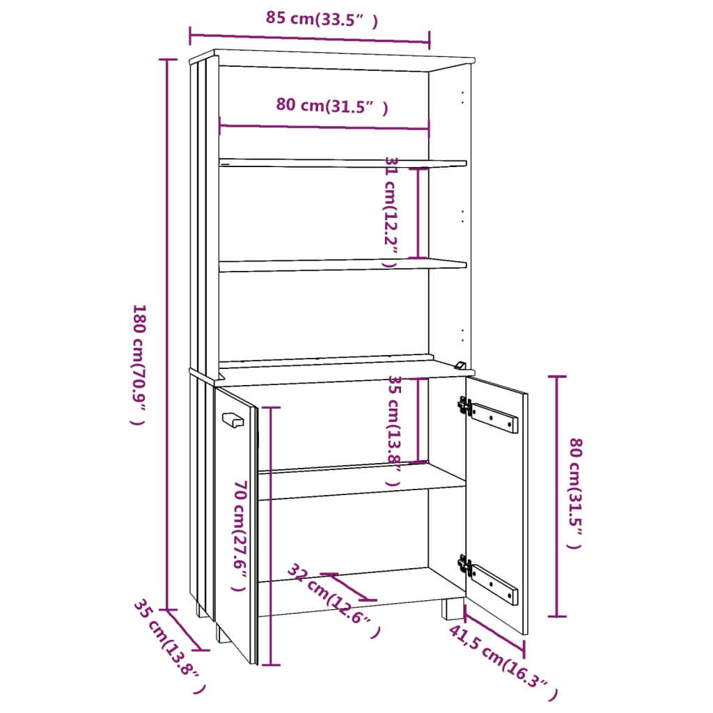 Highboard HAMAR heltre furu honningbrun
