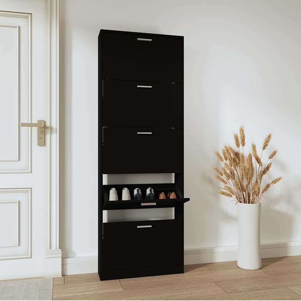 Skoskap svart 59x17x169 cm konstruert tre
