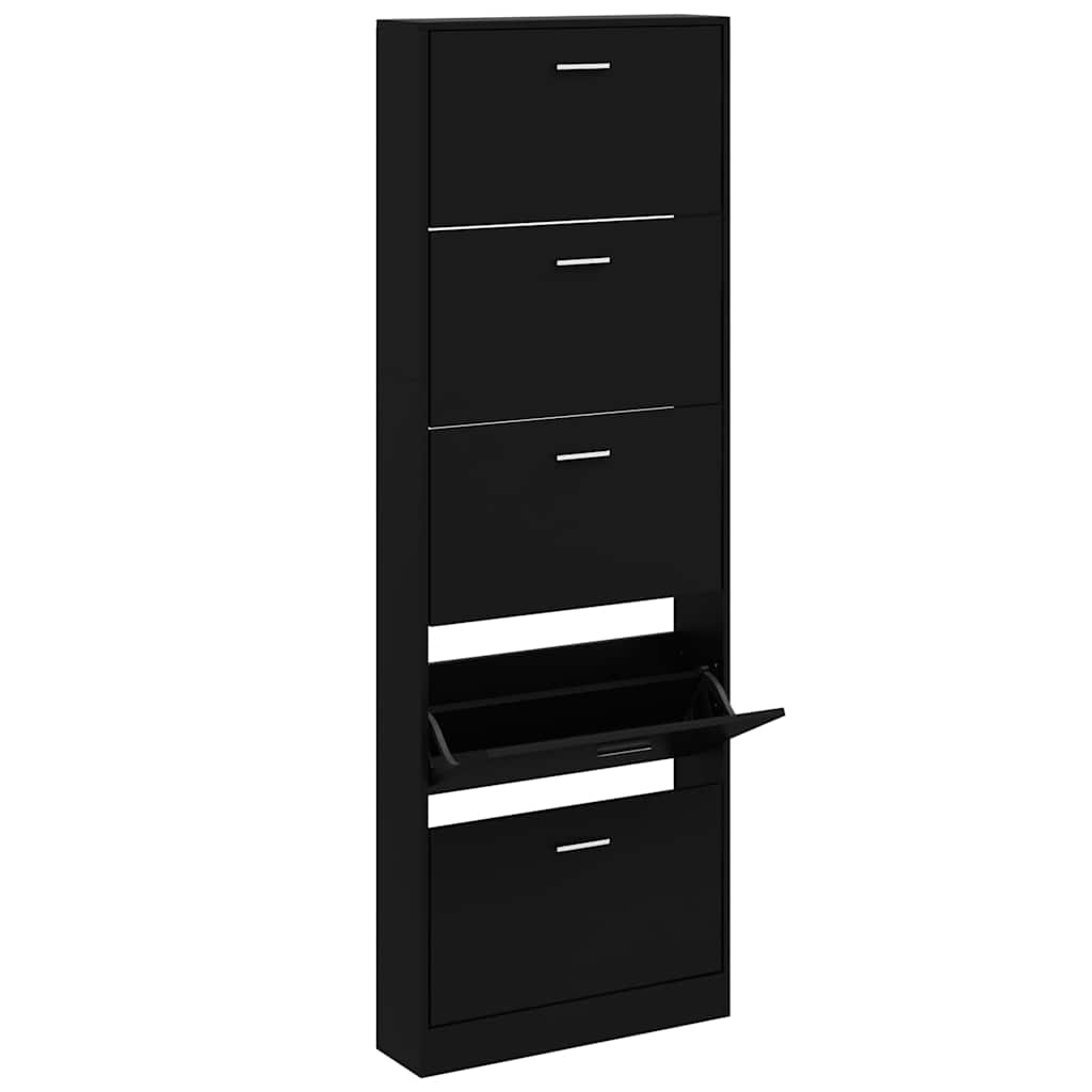 Skoskap svart 59x17x169 cm konstruert tre