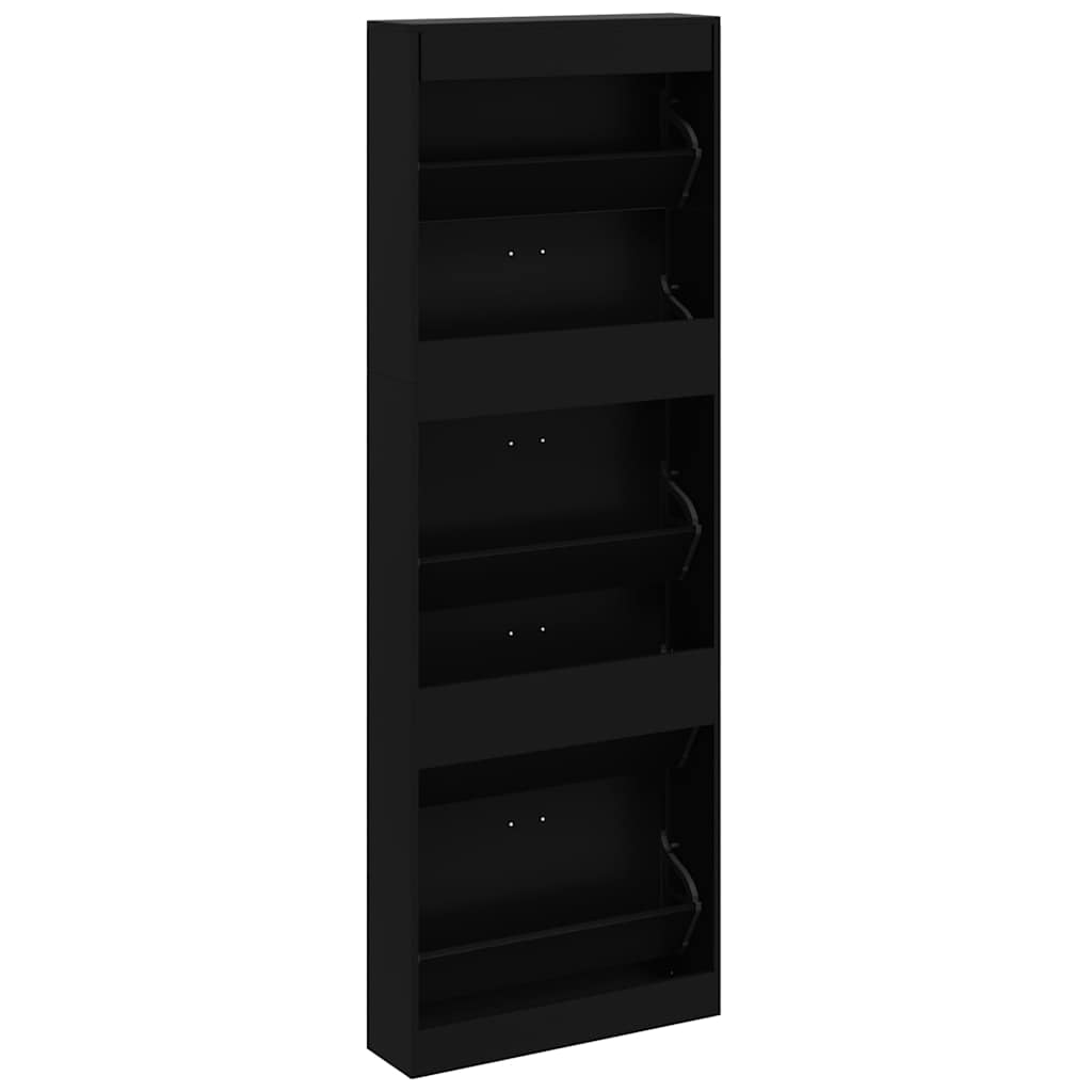Skoskap svart 59x17x169 cm konstruert tre
