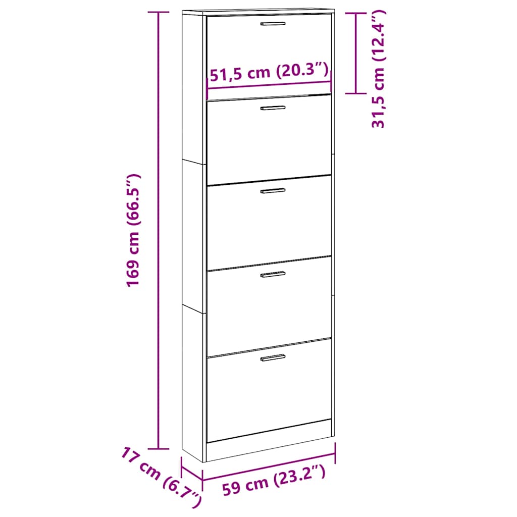 Skoskap svart 59x17x169 cm konstruert tre