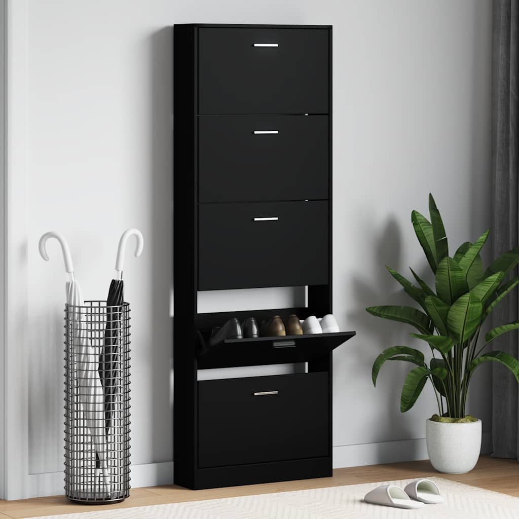 Skoskap svart 59x17x169 cm konstruert tre