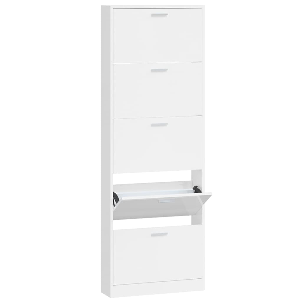 Skoskap høyglans hvit 59x17x169 cm konstruert tre