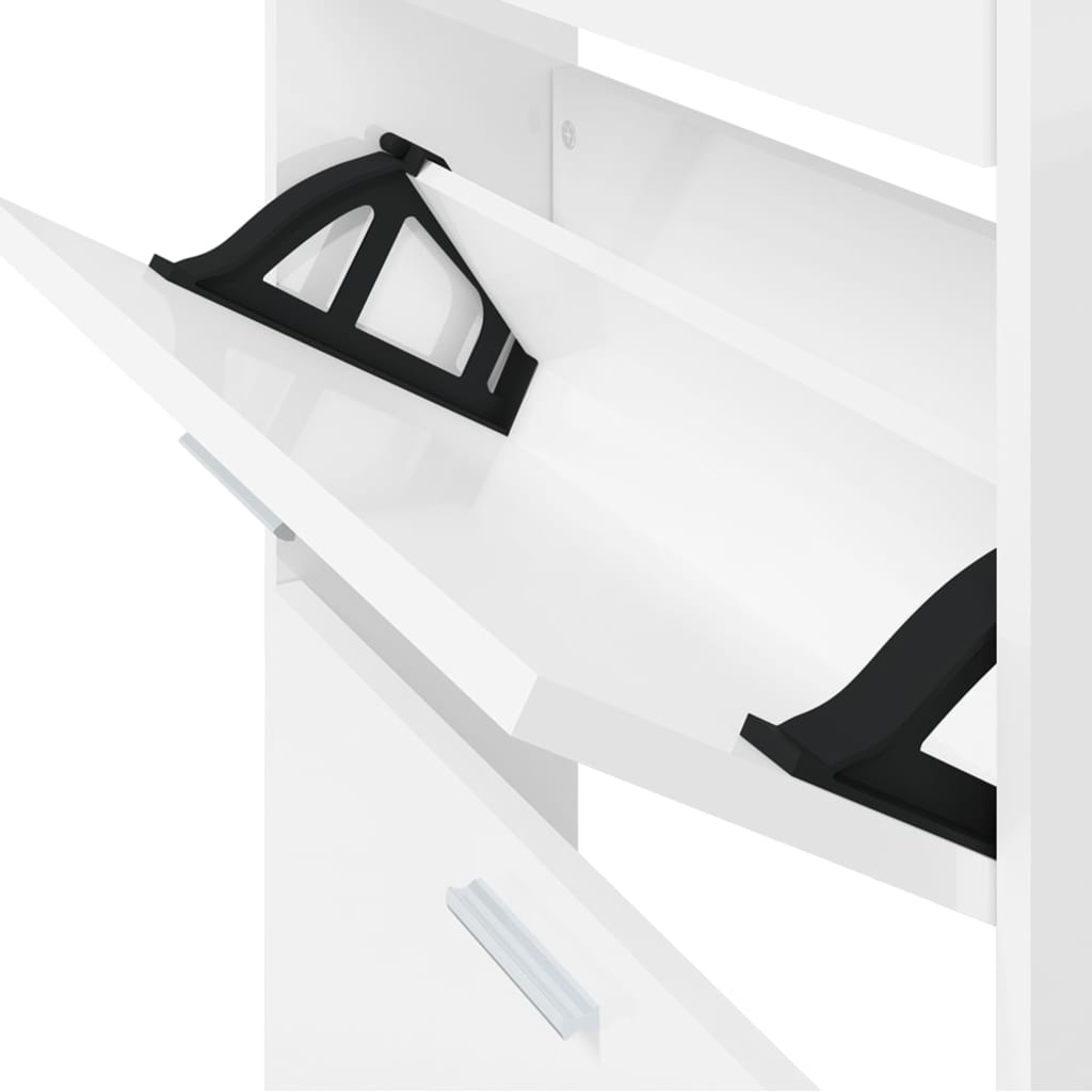 Skoskap høyglans hvit 59x17x169 cm konstruert tre