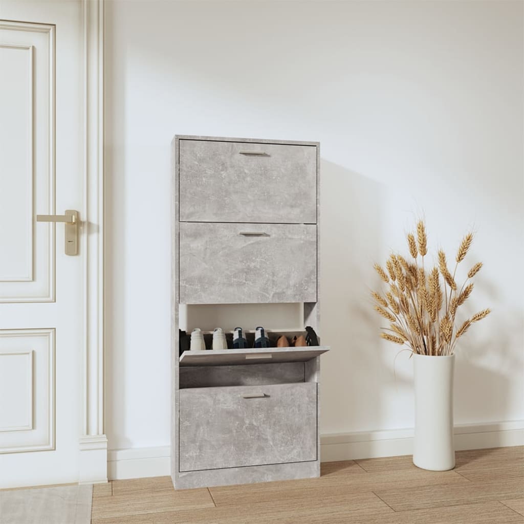 Skoskap betonggrå 59x17x150 cm konstruert tre