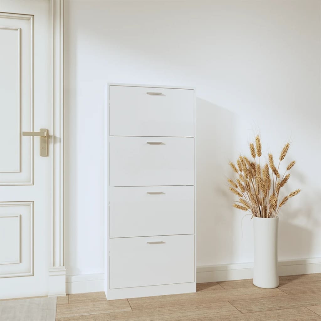 Skoskap høyglans hvit 59x17x150 cm konstruert tre