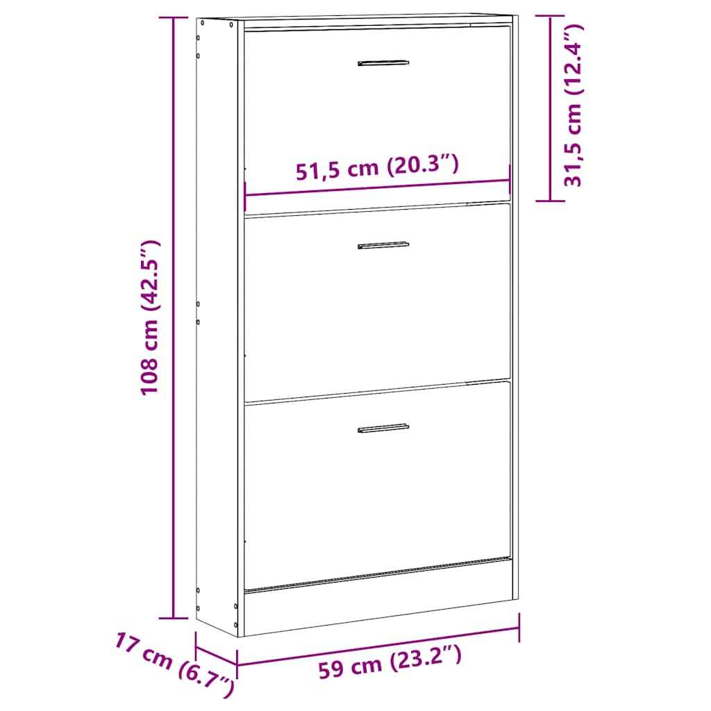 Skoskap hvit 59x17x108 cm konstruert tre