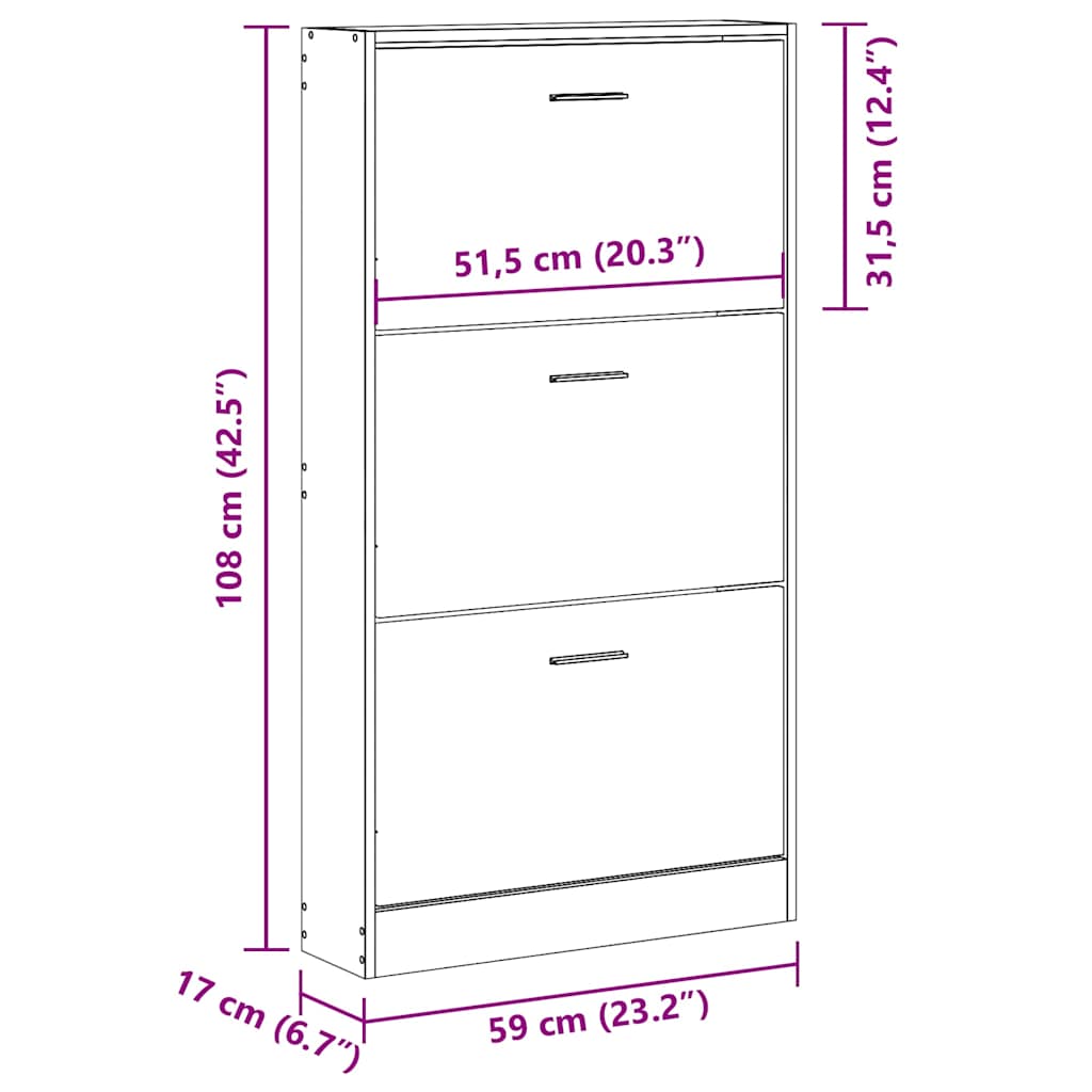 Skoskap svart 59x17x108 cm konstruert tre