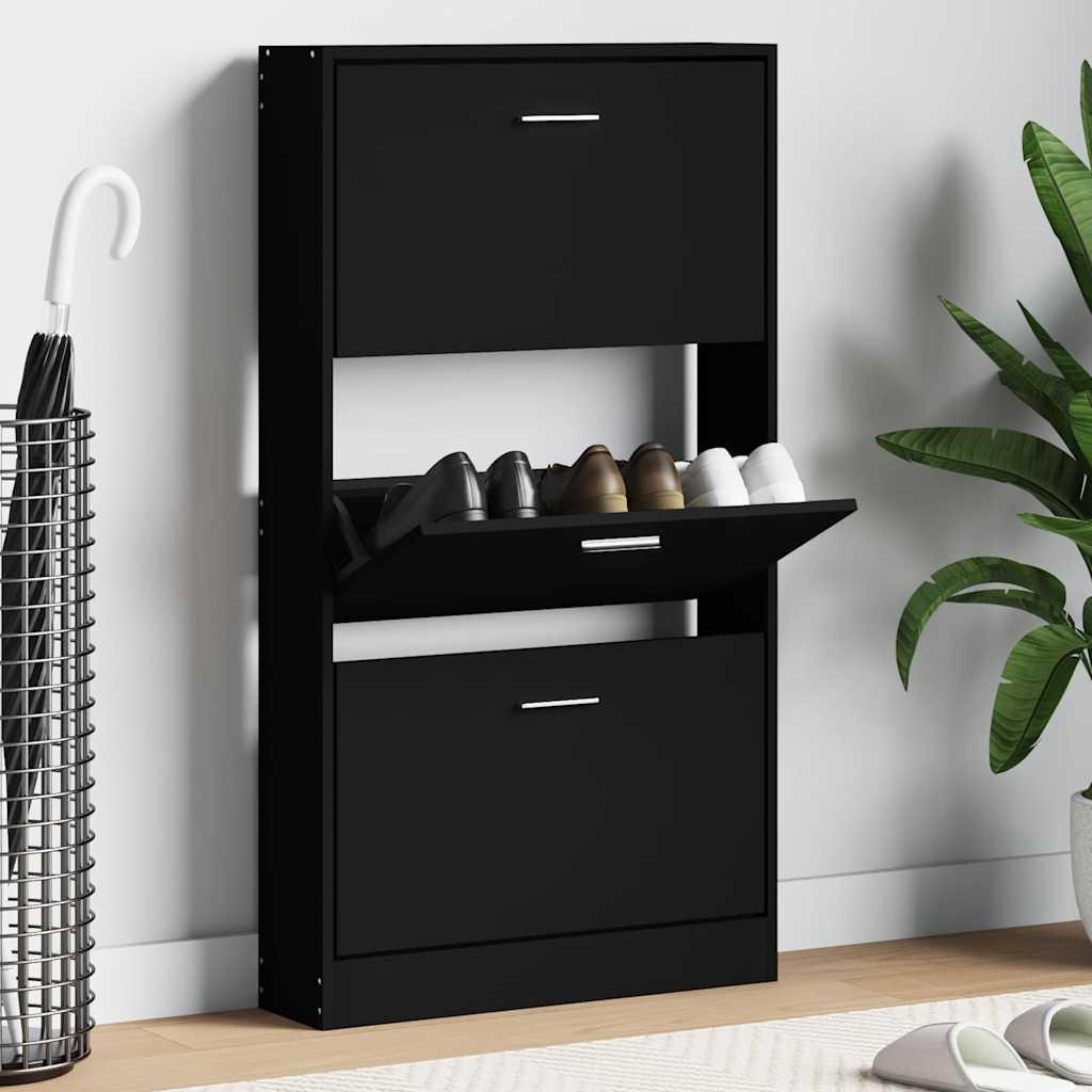 Skoskap svart 59x17x108 cm konstruert tre