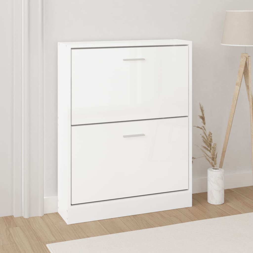 Skoskap høyglans hvit 59x17x81 cm konstruert tre