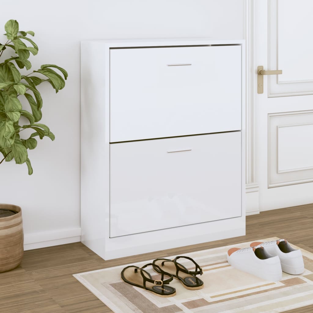 Skoskap høyglans hvit 63x24x81 cm konstruert tre