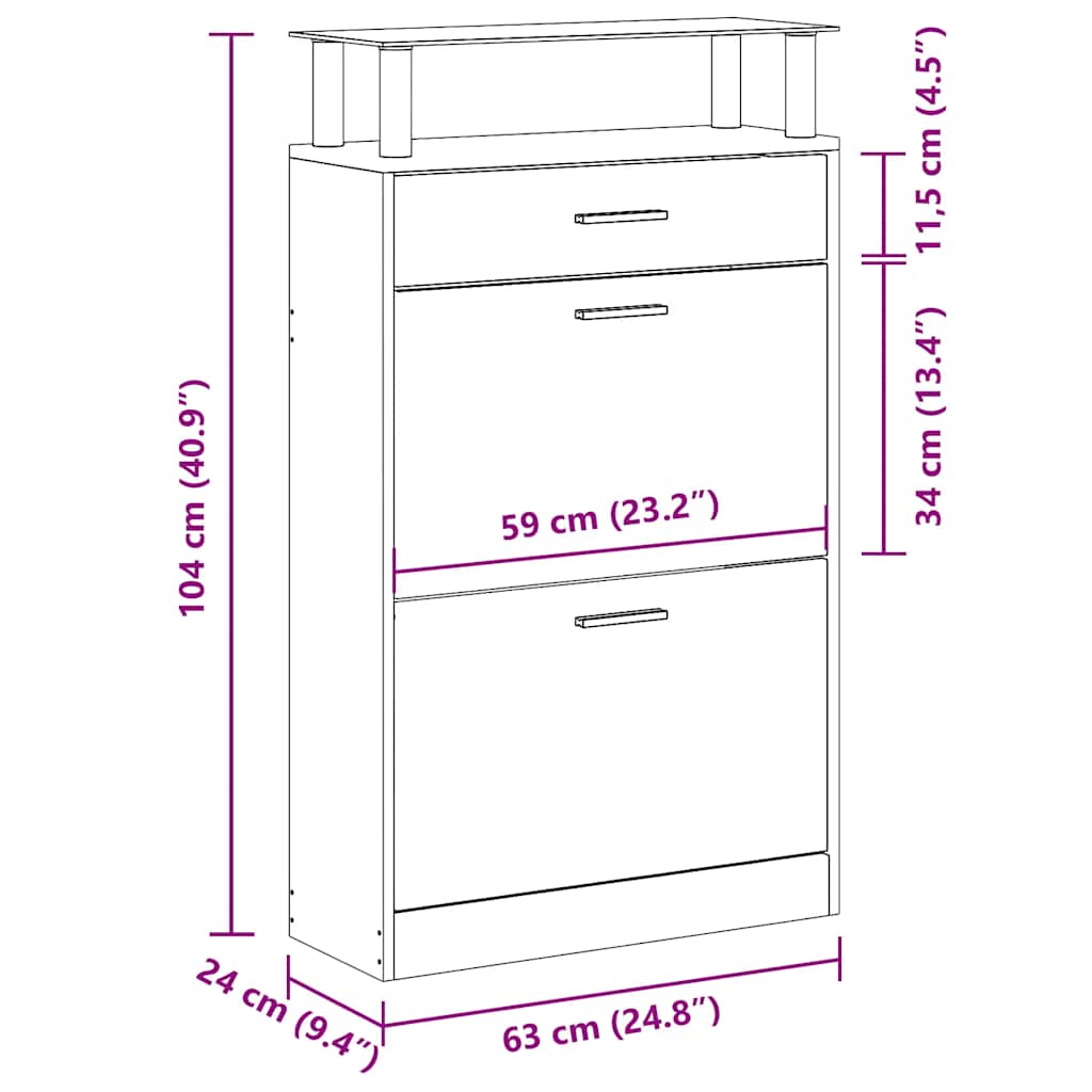 Skoskap brun eik 63x24x104 cm konstruert tre