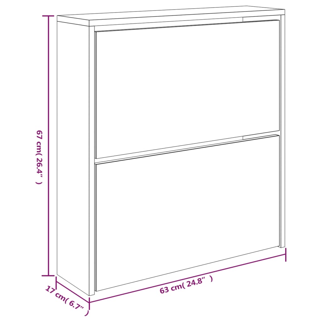 Skoskap med speil 2 lag svart 63x17x67 cm