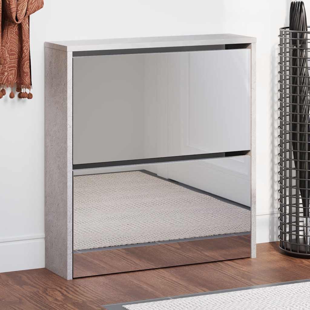 Skoskap med speil 2 lag betonggrå 63x17x67 cm