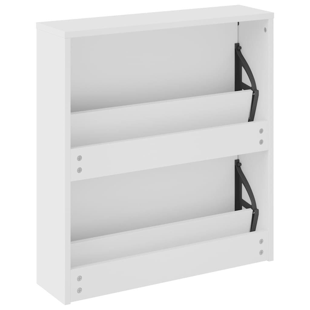 Skoskap med speil 2 lag høyglans hvit 63x17x67 cm