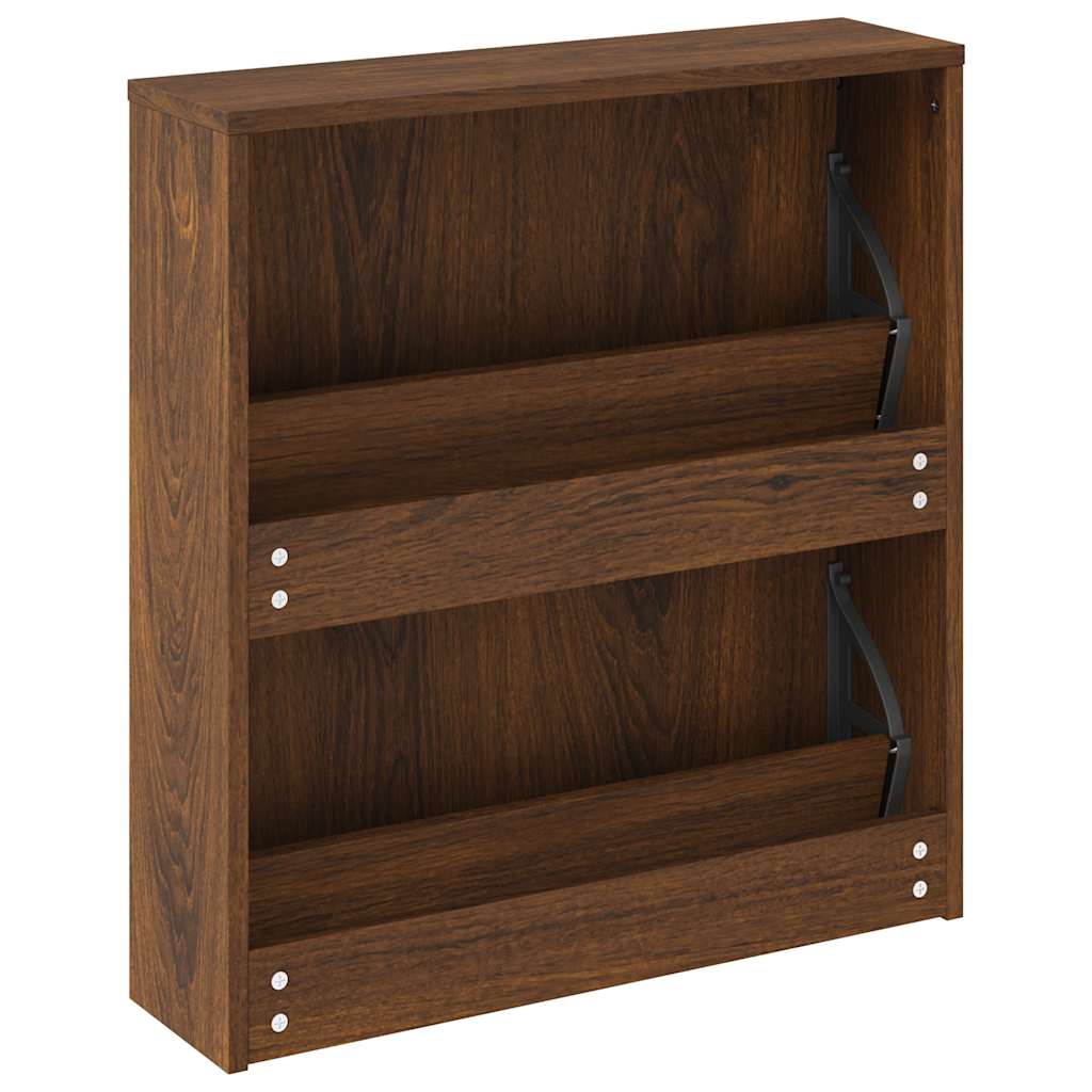 Skoskap med speil 2 lag brun eik 63x17x67 cm