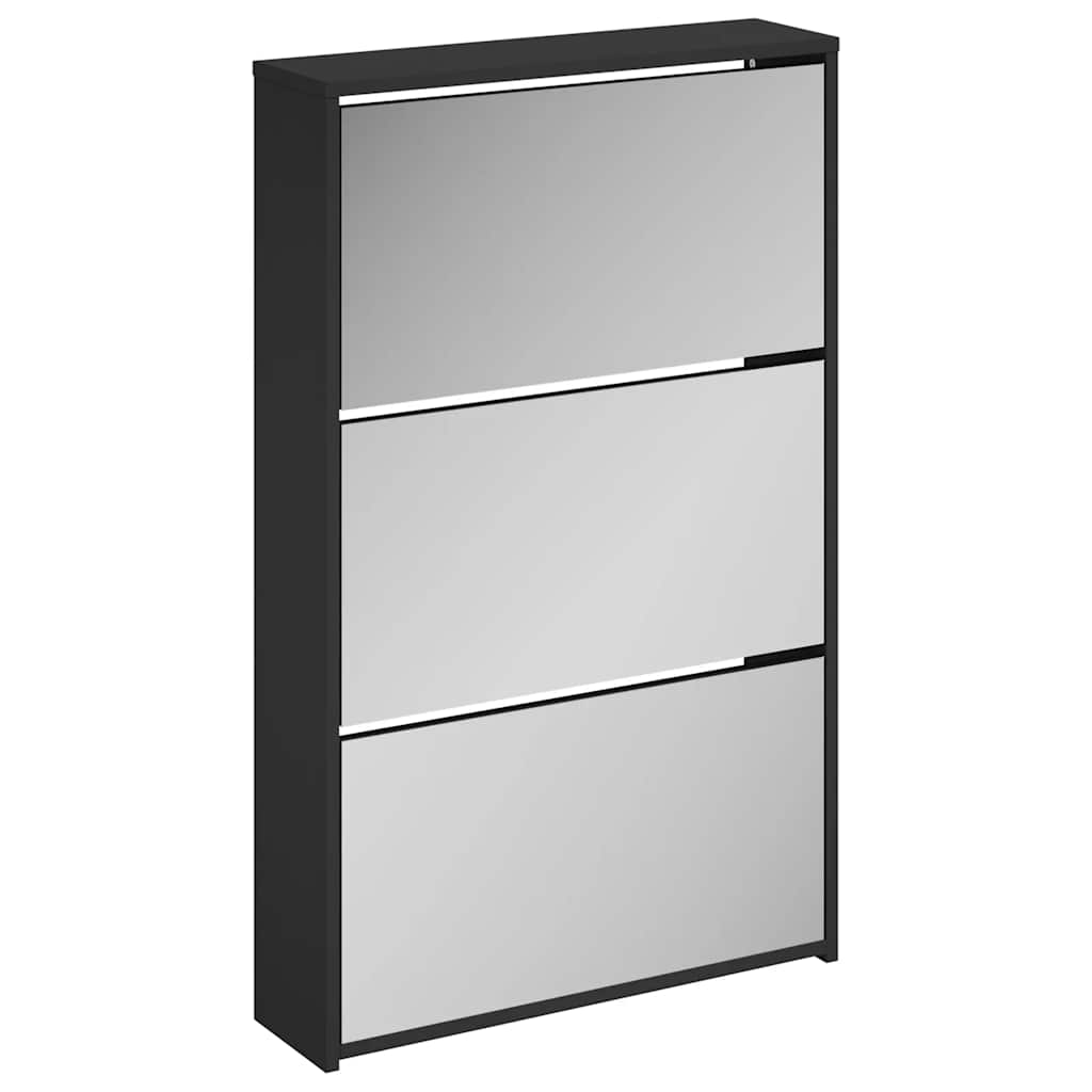 Skoskap med speil 3-lags svart 63x17x102,5 cm