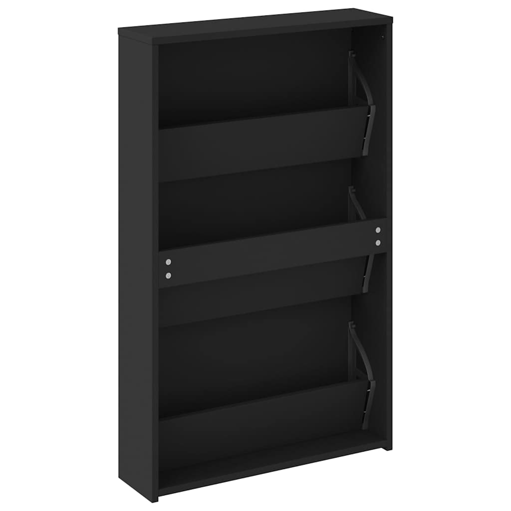 Skoskap med speil 3-lags svart 63x17x102,5 cm