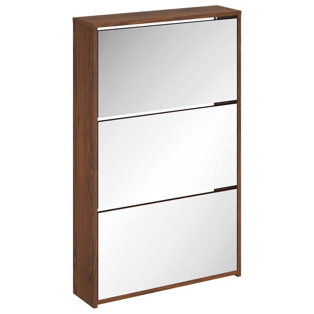 Skoskap med speil 3 lag brun eik 63x17x102,5 cm