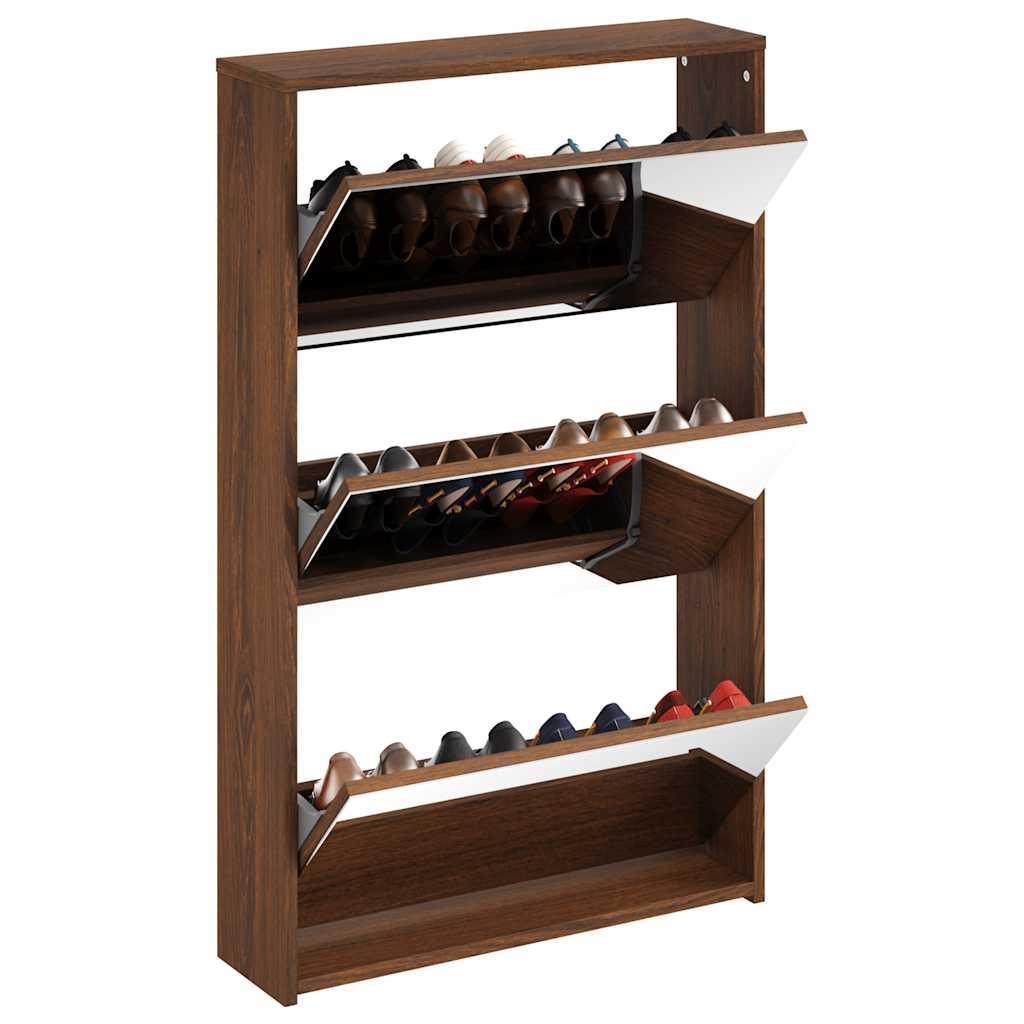Skoskap med speil 3 lag brun eik 63x17x102,5 cm