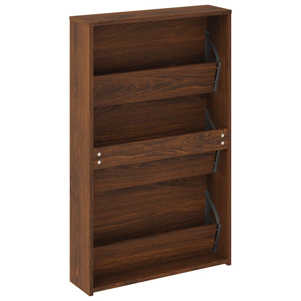 Skoskap med speil 3 lag brun eik 63x17x102,5 cm