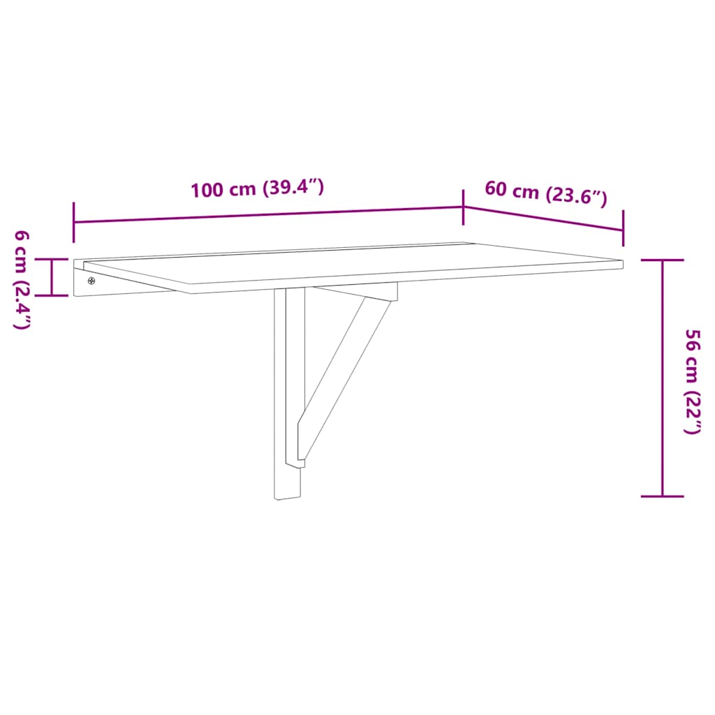 Sammenleggbart veggbord høyglans hvit100x60x56cm konstruert tre