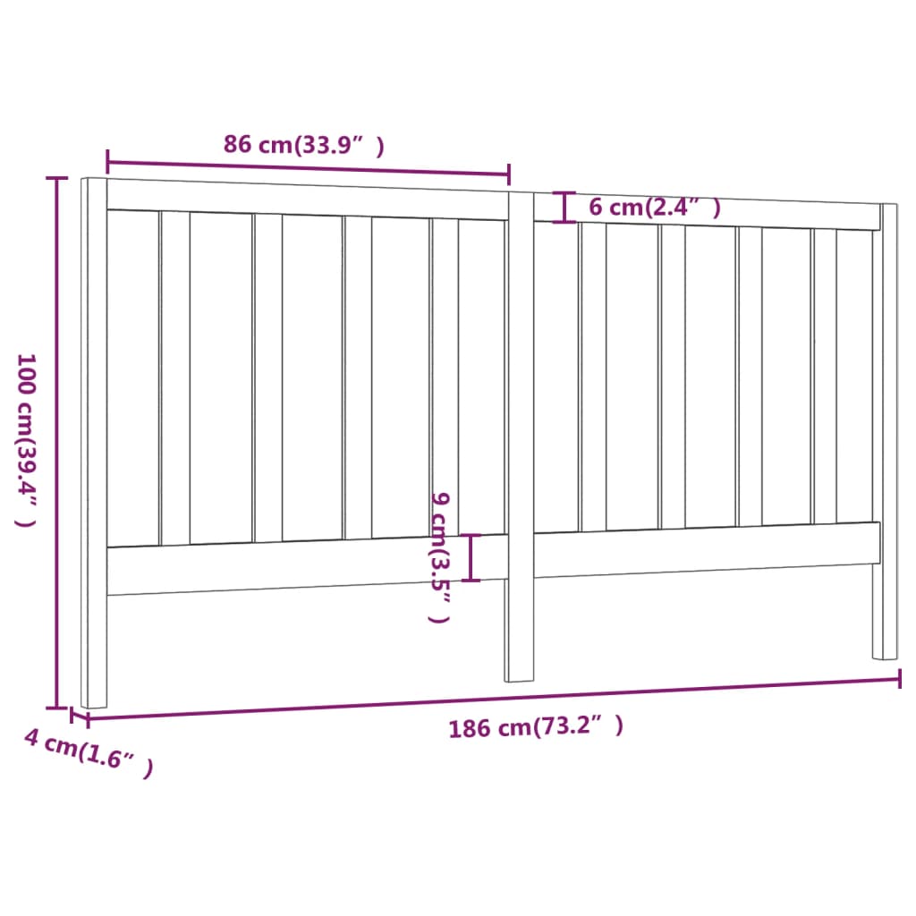 Sengegavl svart 186x4x100 cm heltre furu
