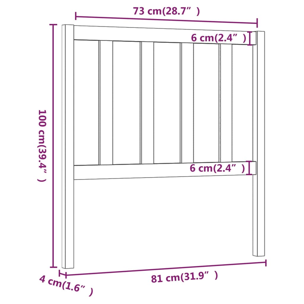 Sengegavl svart 81x4x100 cm heltre furu