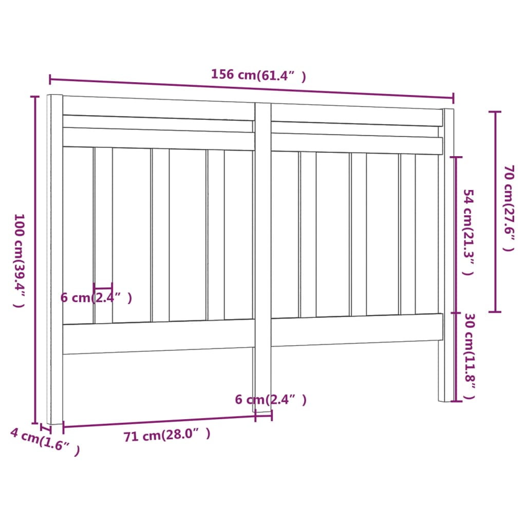 Sengegavl hvit 156x4x100 cm heltre furu vidaXL