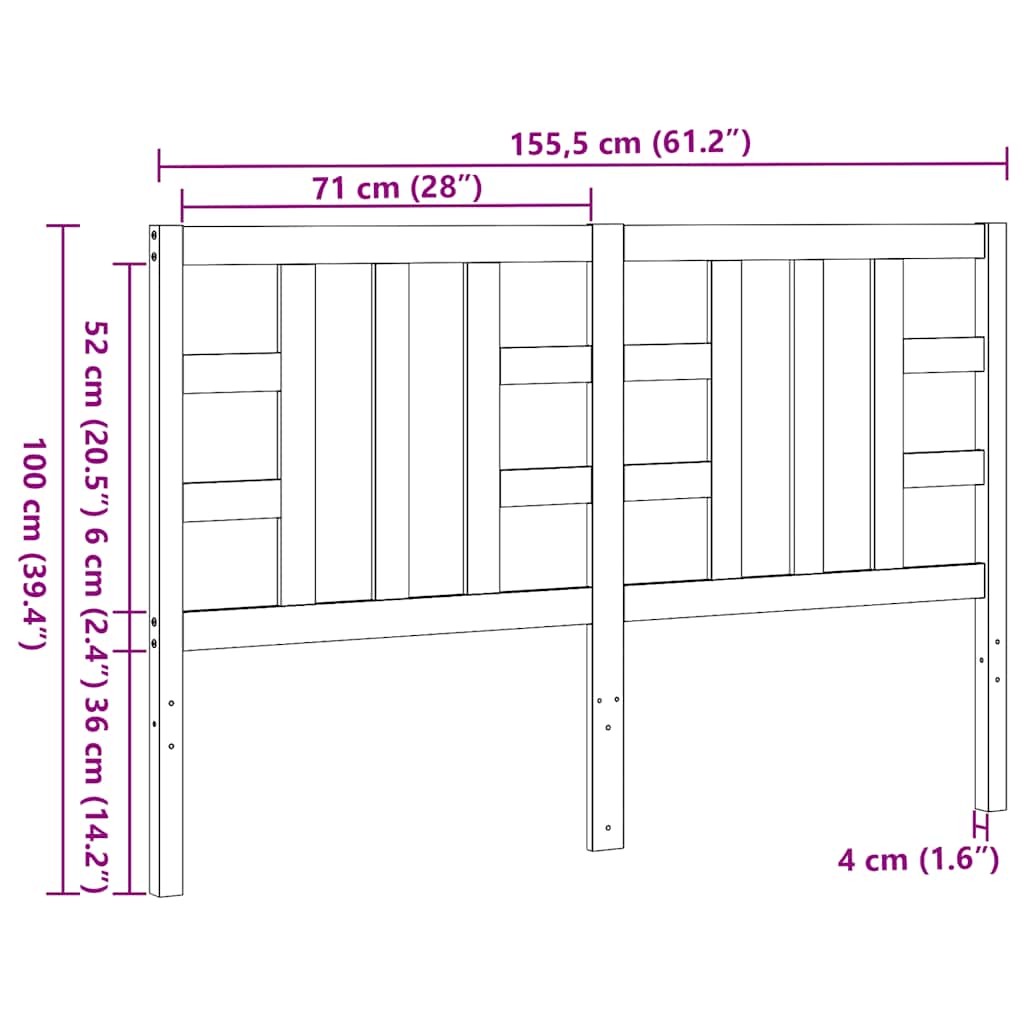 Sengegavl hvit 156x4x100 cm heltre furu