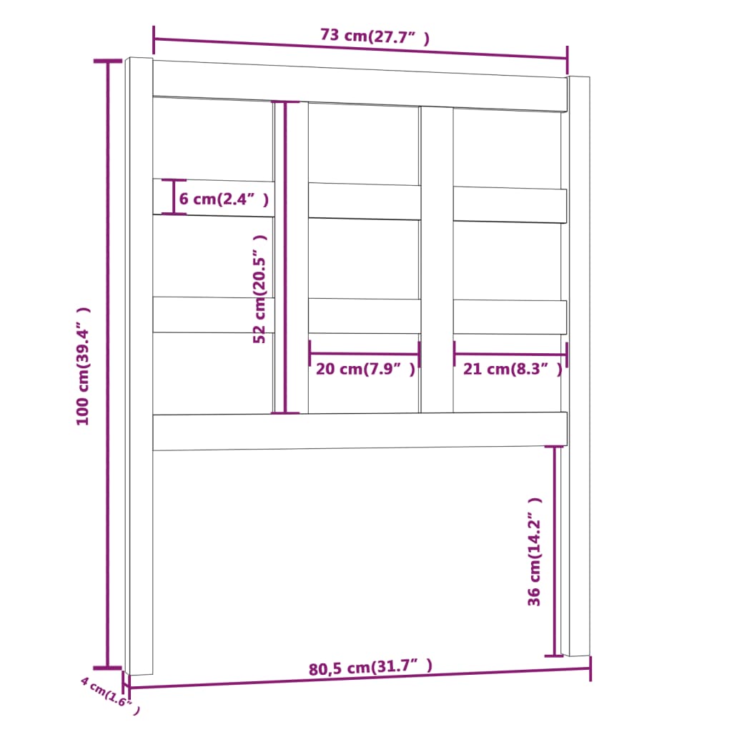 Sengegavl svart 80,5x4x100 cm heltre furu
