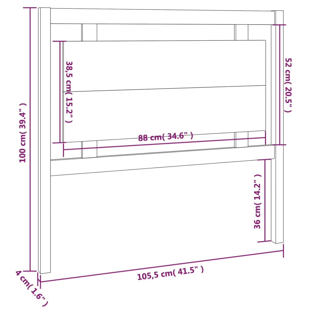Sengegavl honningbrun 105,5x4x100 cm heltre furu vidaXL