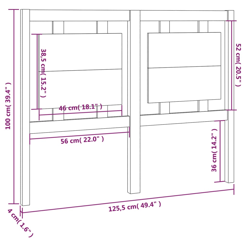 Sengegavl hvit 125,5x4x100 cm heltre furu