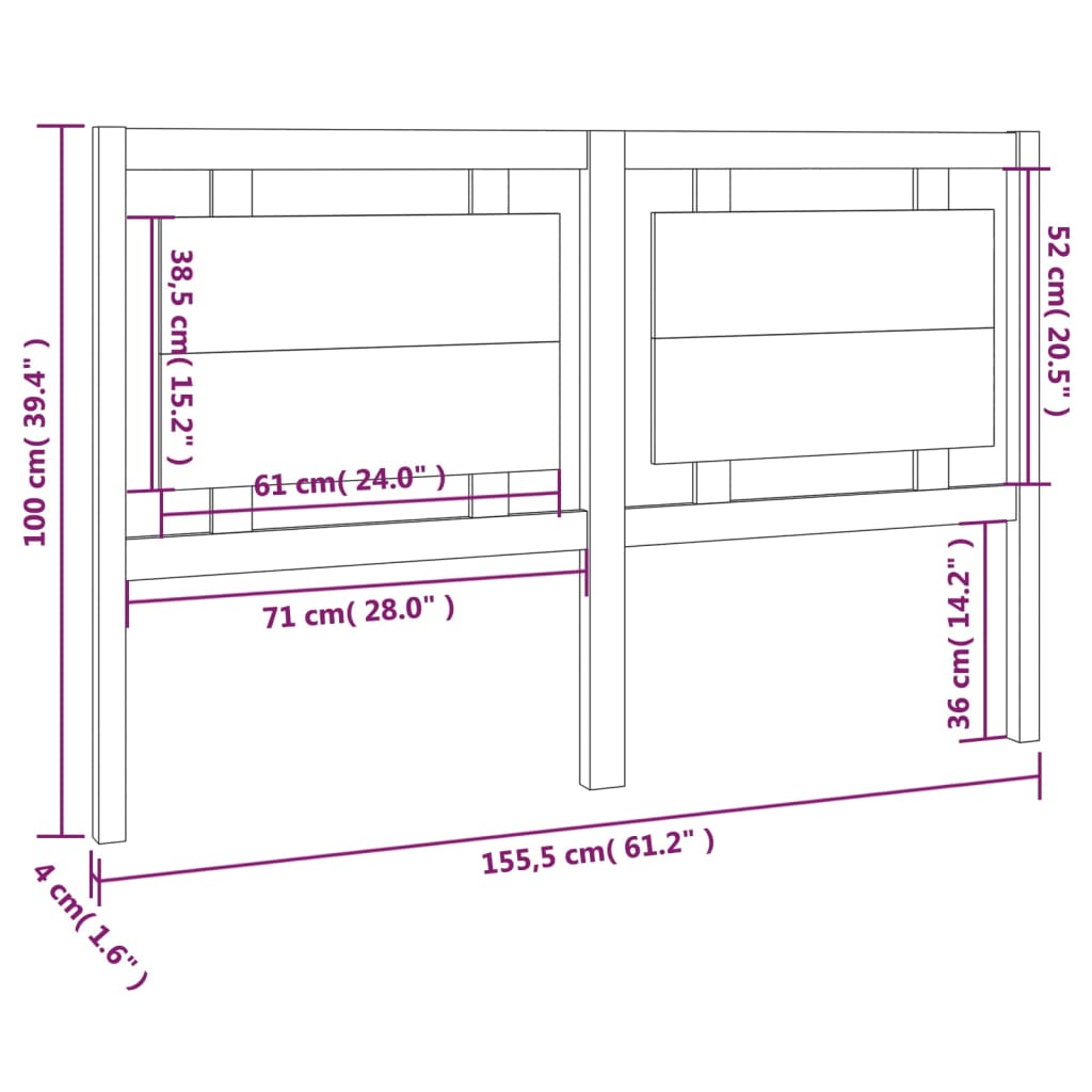 Sengegavl honningbrun 155,5x4x100 cm heltre furu