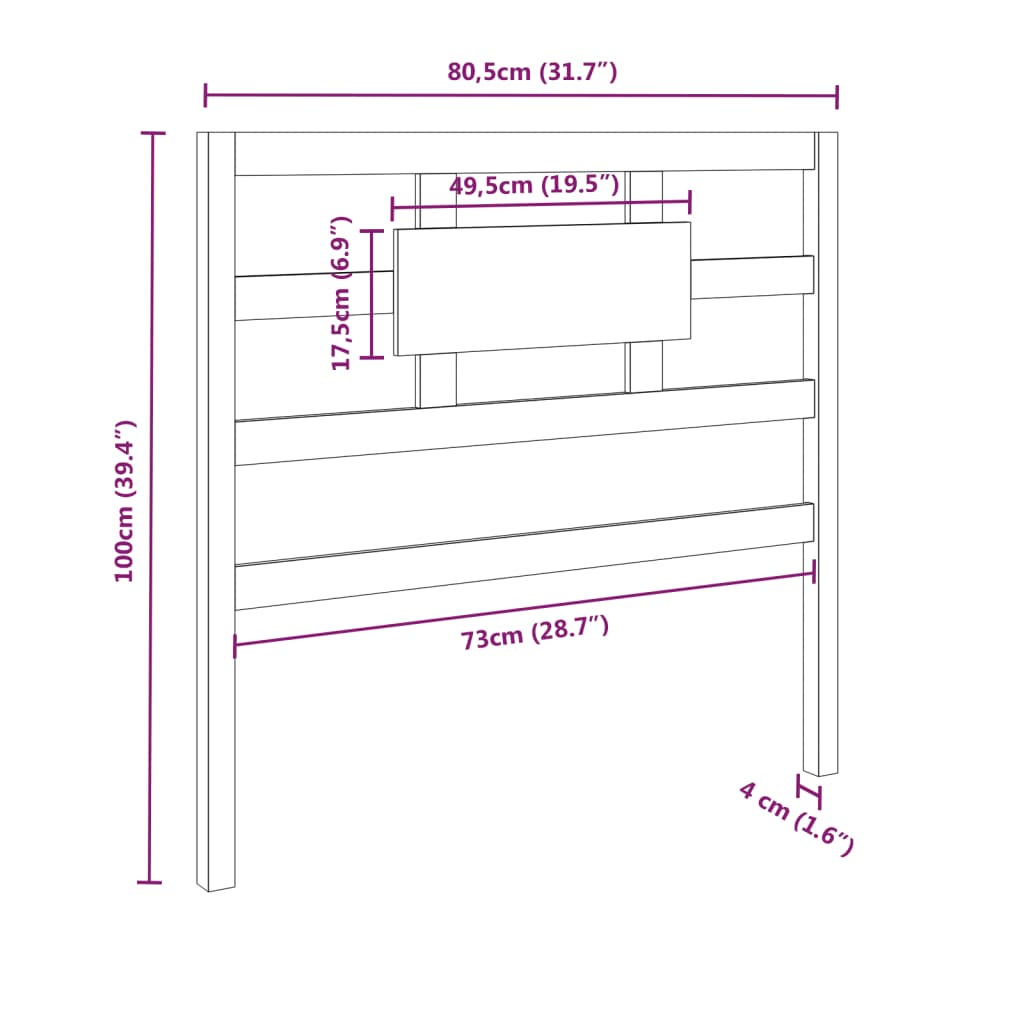 Sengegavl svart 80,5x4x100 cm heltre furu