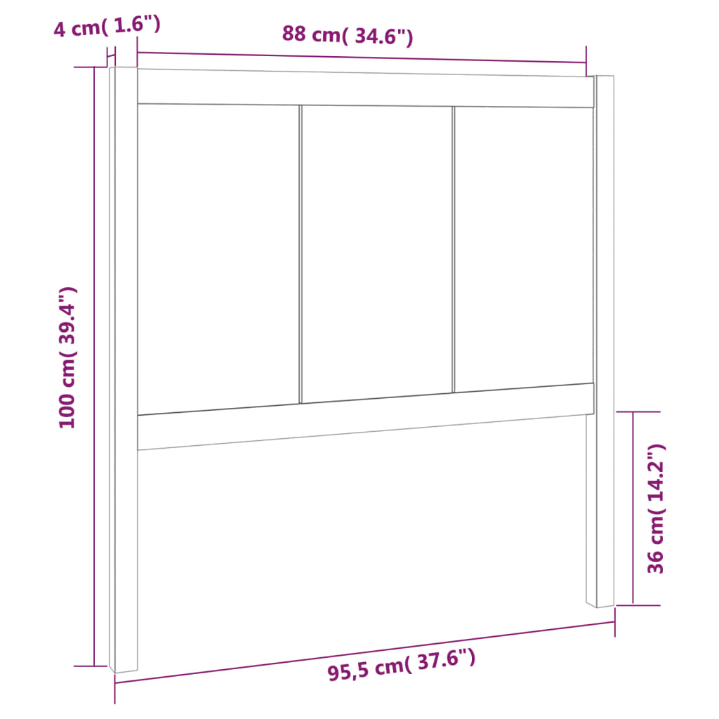 Sengegavl svart 95,5x4x100 cm heltre furu