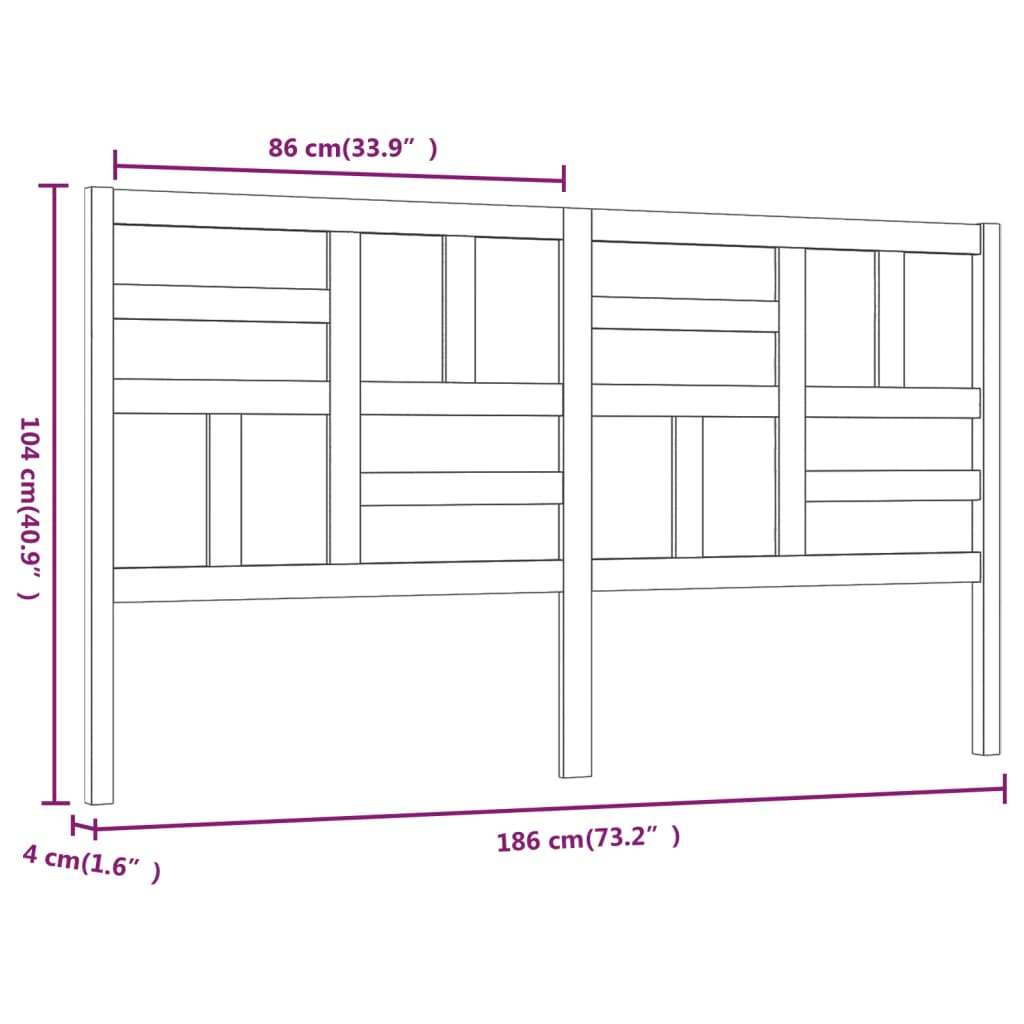 Sengegavl hvit 186x4x104 cm heltre furu