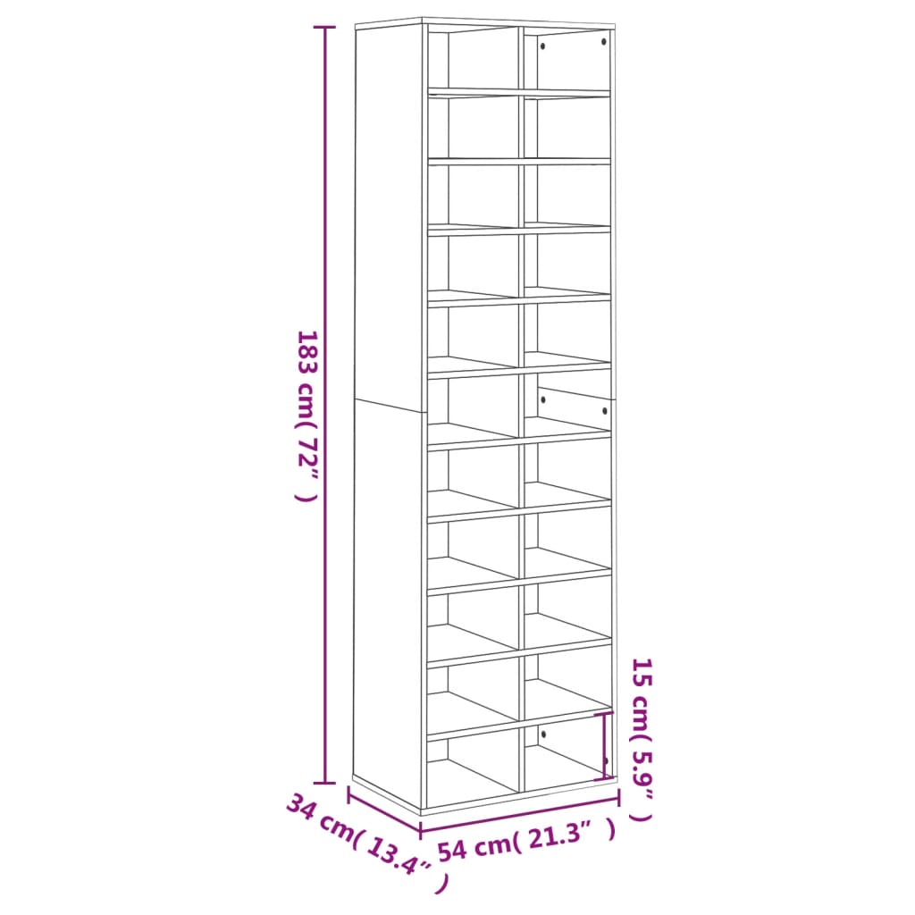 Skohylle røkt eik 54x34x183 cm konstruert tre
