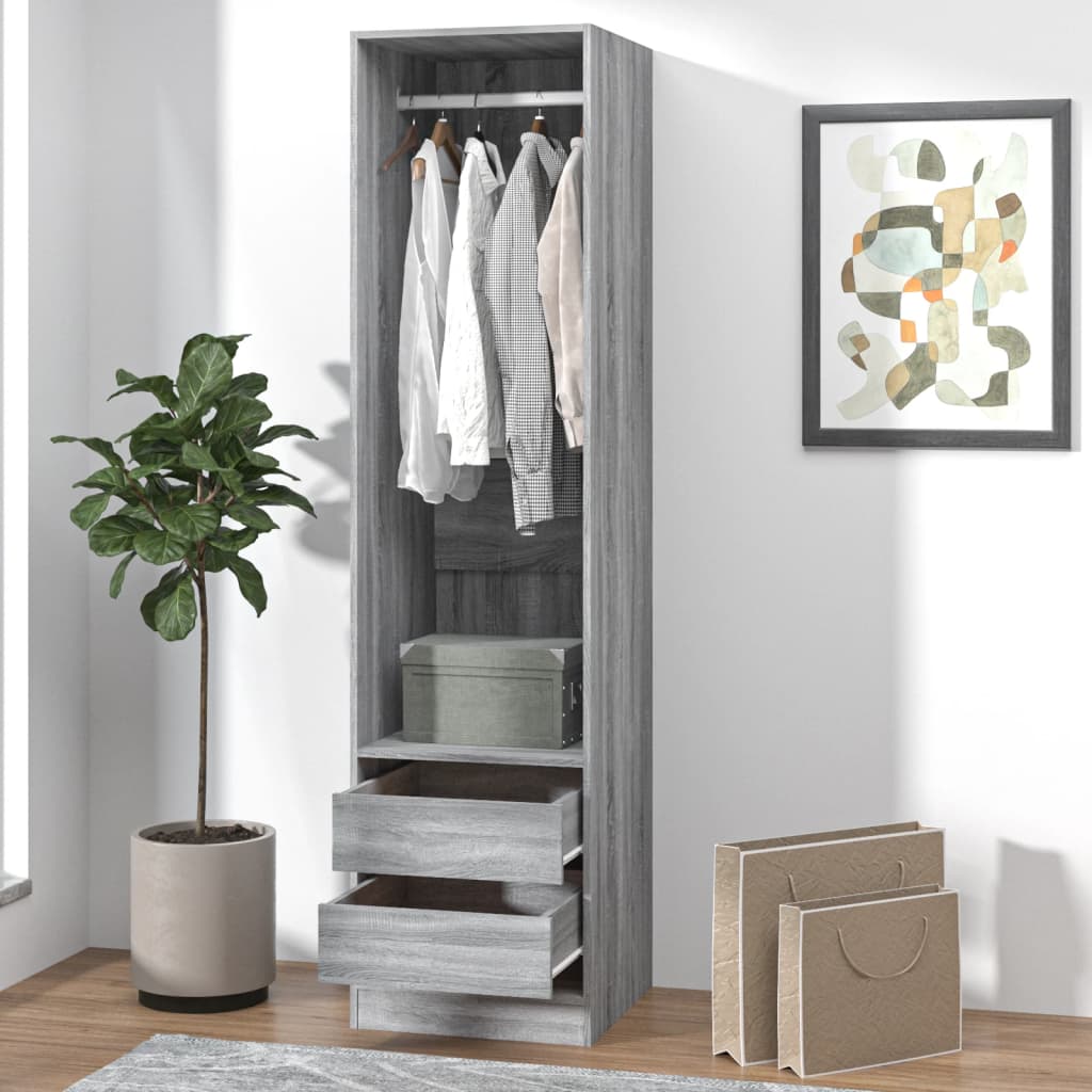 Garderobe med skuffer grå sonoma 50x50x200 cm konstruert tre