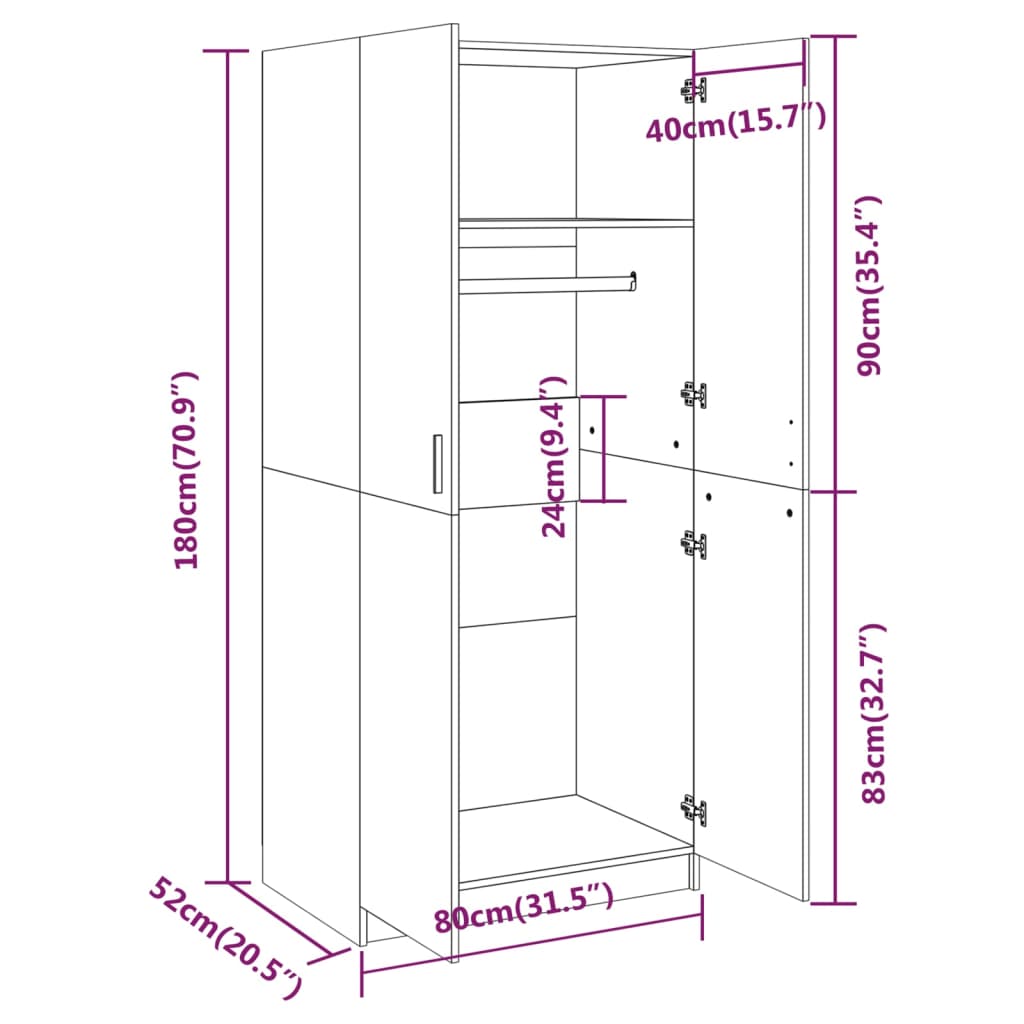 Garderobe røkt eik 80x52x180 cm konstruert tre