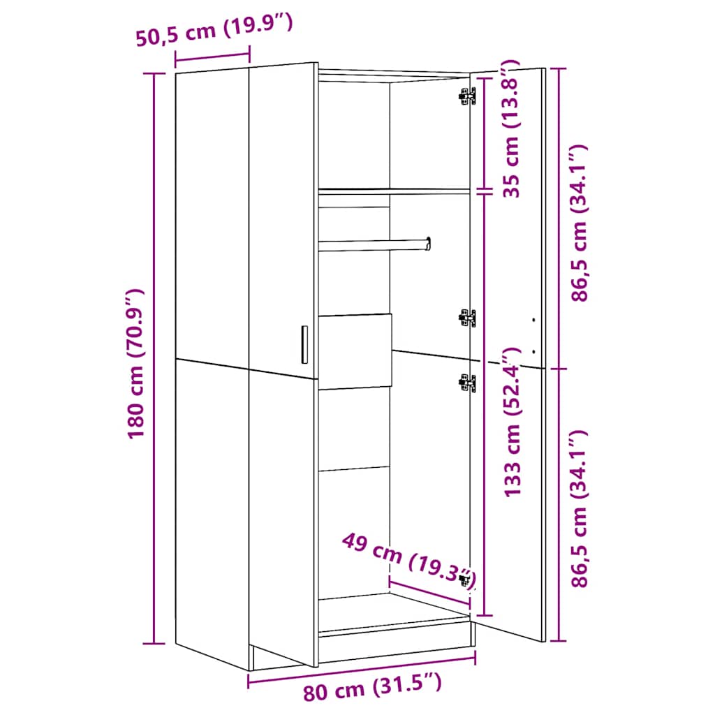 Garderobe røkt eik 80x52x180 cm konstruert tre