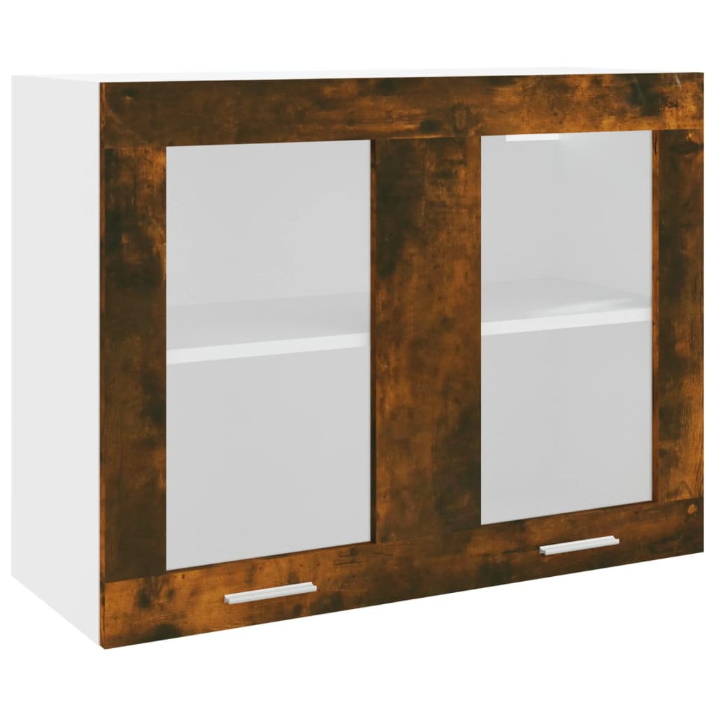Vegghengt glasskap "Lyon" røkt eik 80x31x60 cm konstruert tre