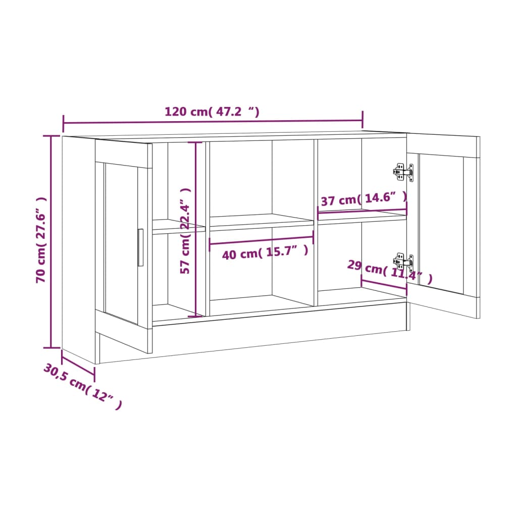 Skjenk brun eik 120x30,5x70 cm konstruert tre