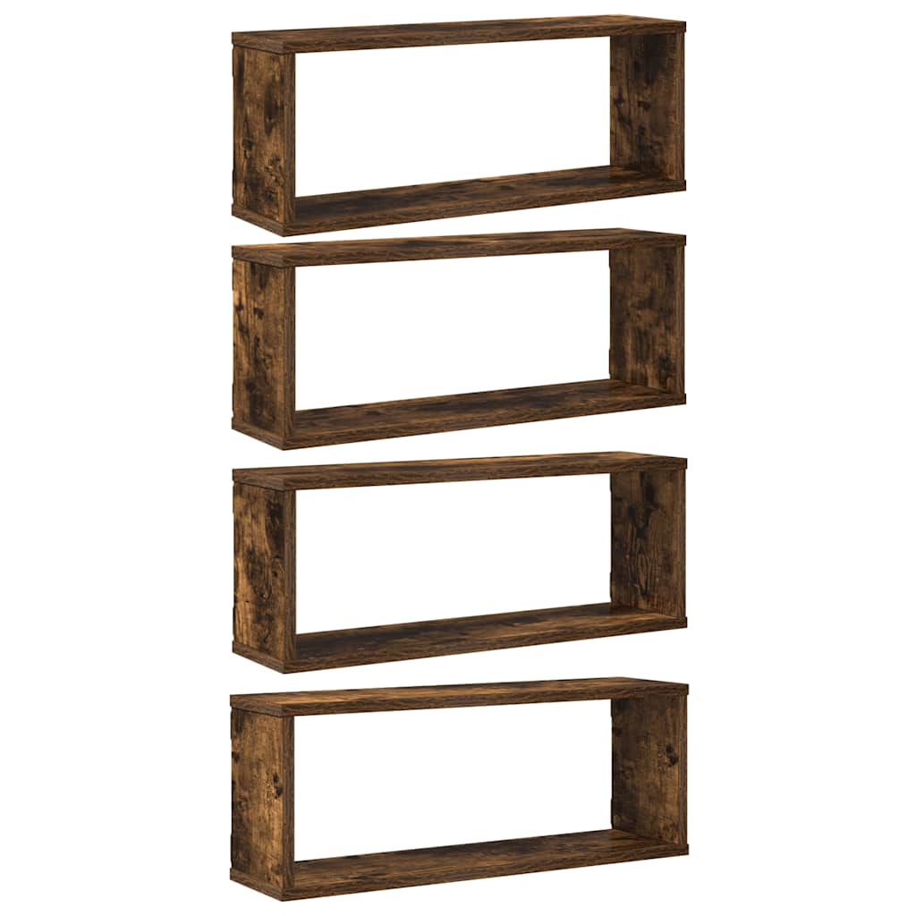 Vegghyller kube 4 stk røkt eik 60x15x23 cm konstruert tre