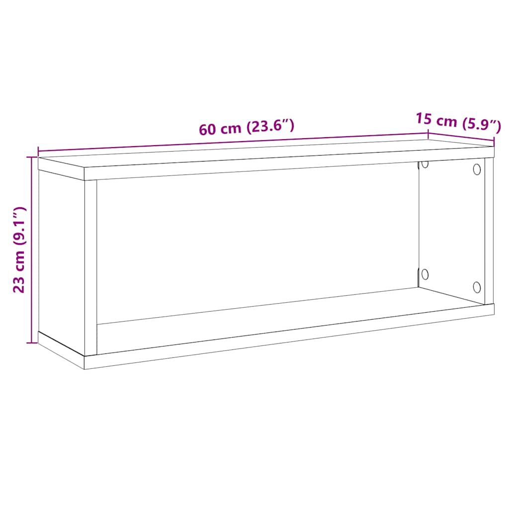 Vegghyller kube 4 stk røkt eik 60x15x23 cm konstruert tre
