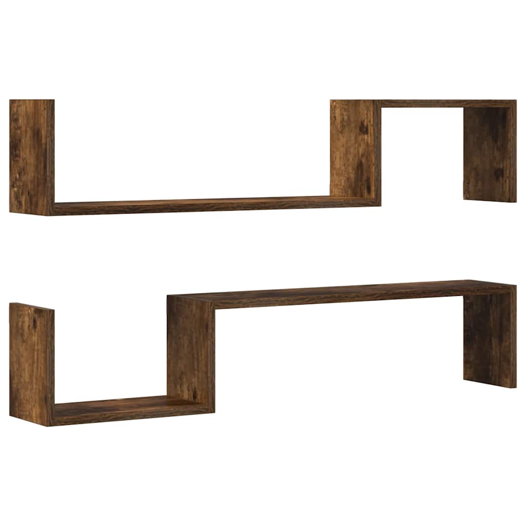 Vegghyller 2 stk røkt eik 100x15x20 cm konstruert tre