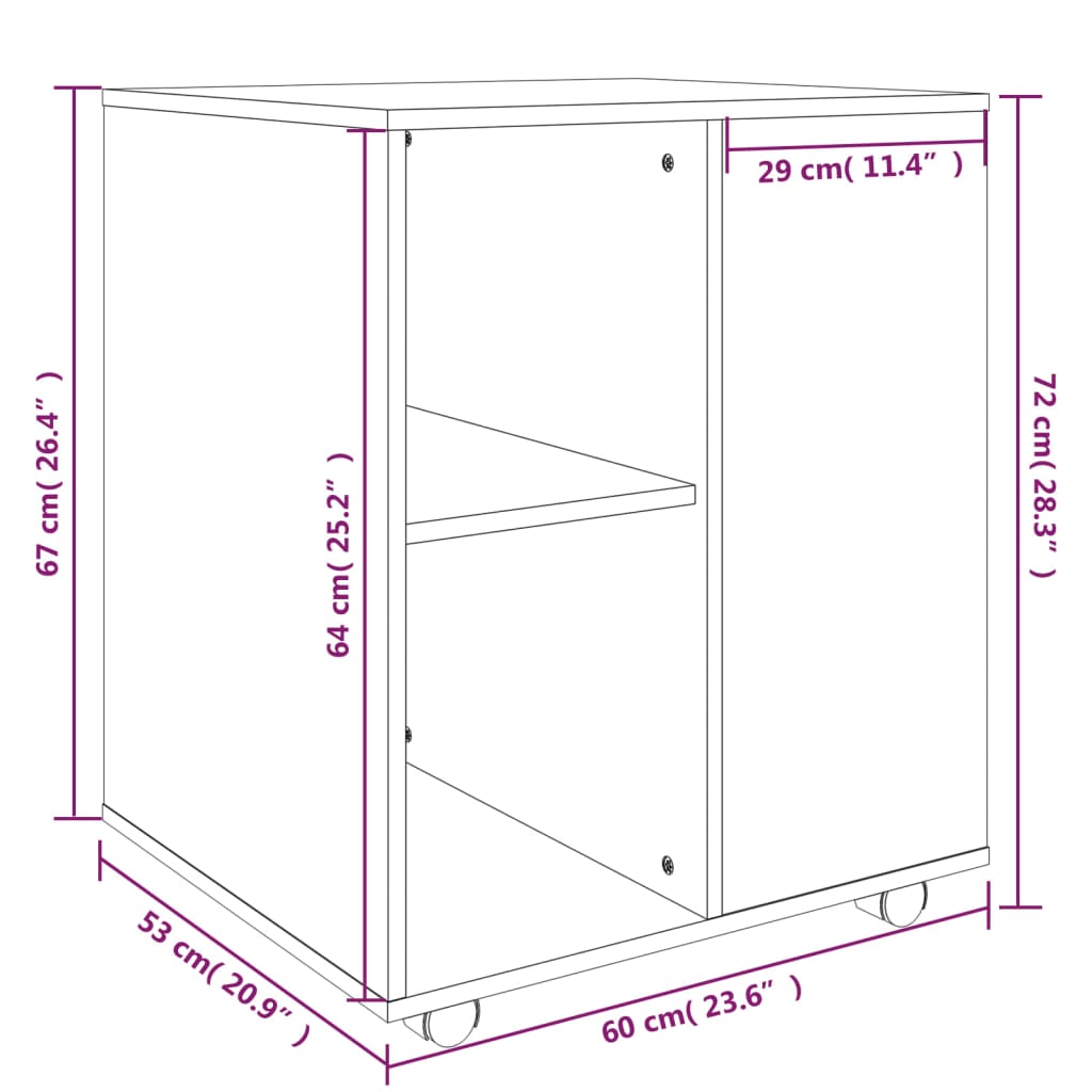 Rulleskap røkt eik 60x53x72 cm konstruert tre
