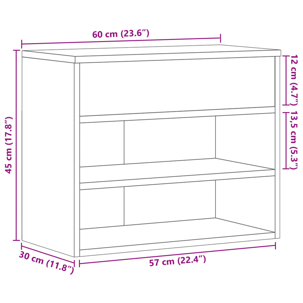 Skobenk røkt eik 60x30x45 cm konstruert tre
