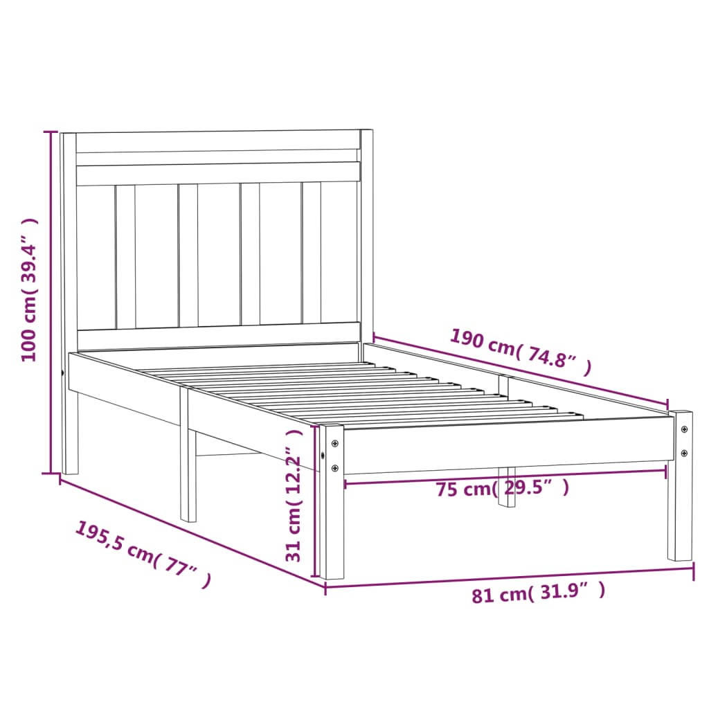Sengeramme 75x190 cm Small Single heltre